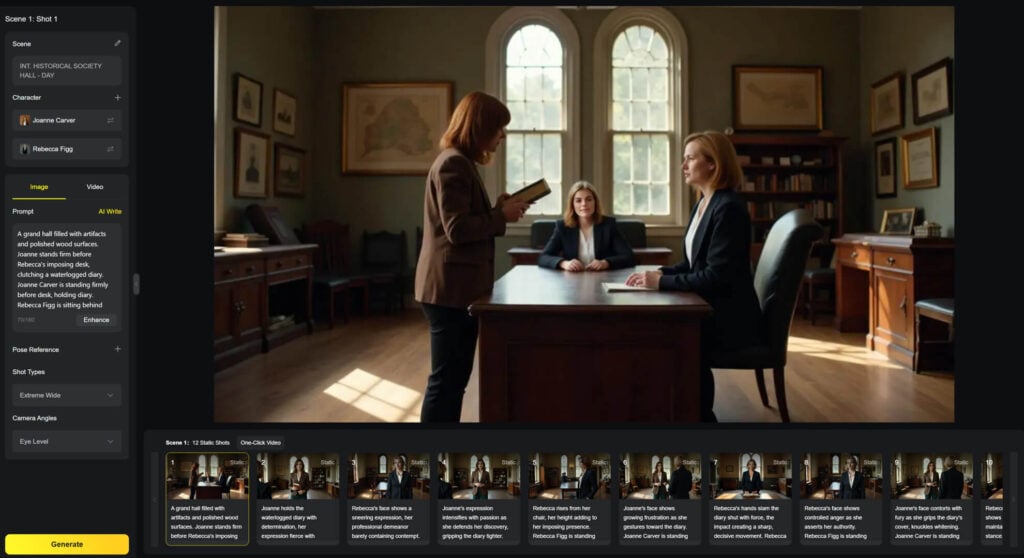 Women talk in the office, a scene from SkyReels V2 ai video generator